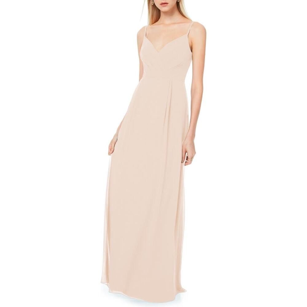 Bill Levkoff Surplice Neck Chiffon A-Line Gown Pink Blush Women's Sz 12 Nwot